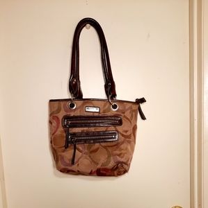 Rosetti purse Brown circles purple and green
